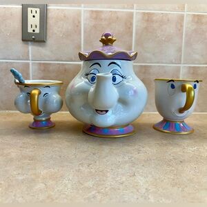Disney Mrs. Potts and Chip Tea Set with Gold and Purple Accents